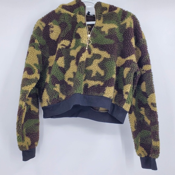 iris Jackets & Blazers - Iris Teddy Hoodie Fuzzy Camo Cropped Edgy Cute
